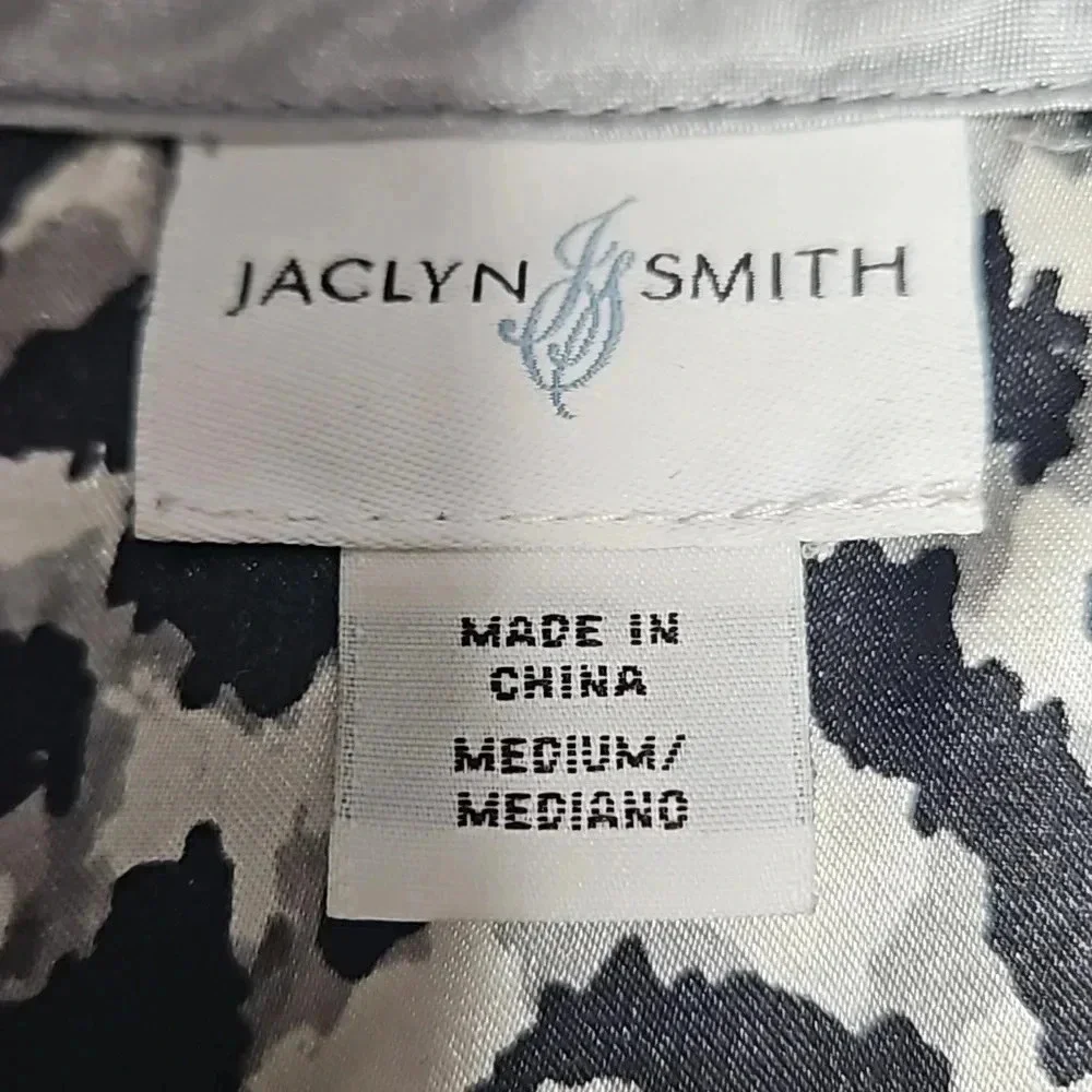 Jaclyn Smith Animal Print Pajama Silky Blouse‎ Black White Gray Women's Medium